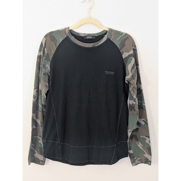Burberry Black Label Long Sleeve Camo Black T-Shirt Size 3 Authentic Men's - Picture 1 of 9